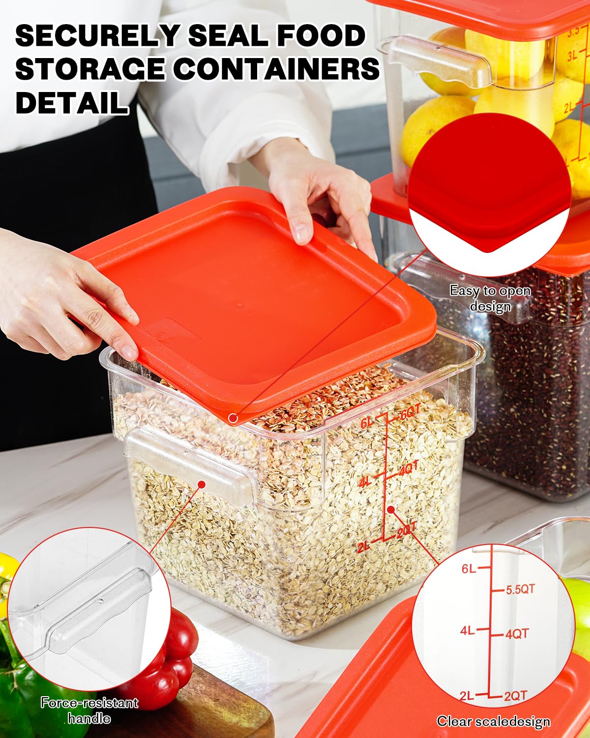 2QT4QT NSF Food Storage Containers: 8 PCS [Food Grade][Hot&Cold Resistant] Commercial Clear Square Food Storage Containers with Scales Handles for Home Restaurant Kitchen Proof Dough(BPA FREE-GREEN)
