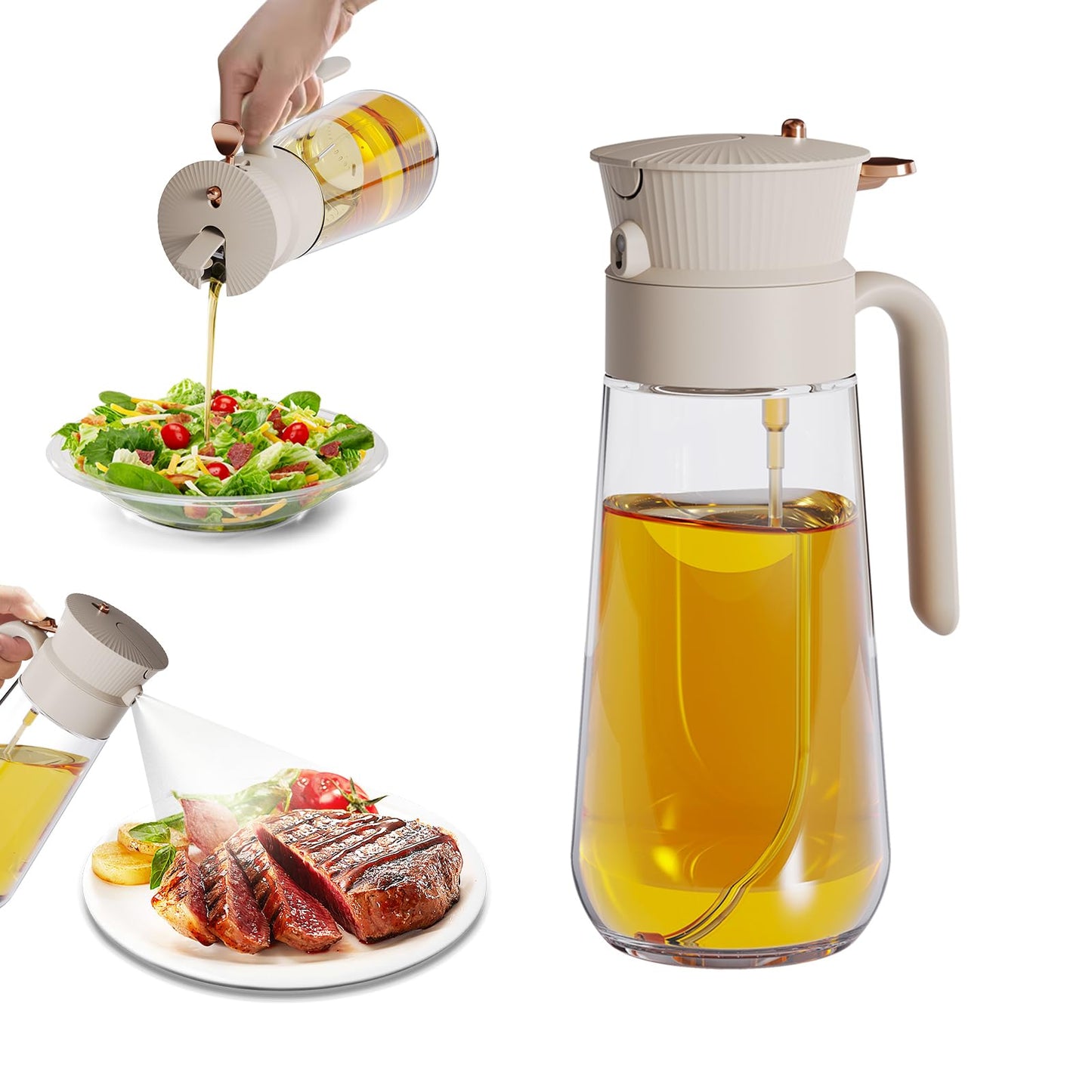 2026 New 19.6oz/580ml Olive Oil Sprayer for Cooking, Leak Glass Olive Oil Dispenser Bottle, 2 in 1 Oil Dispenser and Oil Sprayer, Switch Between Mist & Precision Pour for Air Fryer, BBQ, Salad,Baking