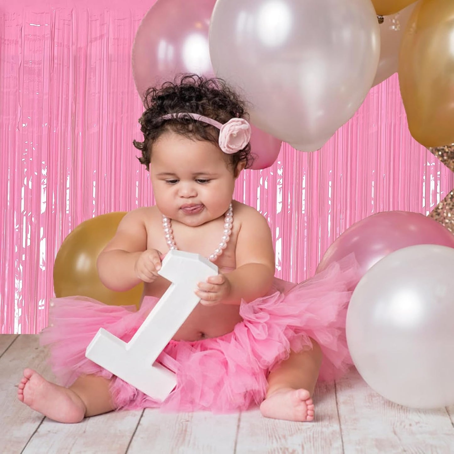 Skiennix 20 Pack Foil Curtain - Pink Metallic Tinsel Fringe Backdrop for Parties & Celebrations