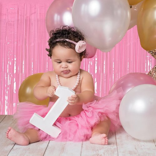 5 Pack Foil Curtain Pink Backdrop Streamers Metallic Tinsel Fringe Curtains Photo Booth Props for Birthday Wedding Engagement Bachelorette Christmas Holiday Celebration Party Decorations