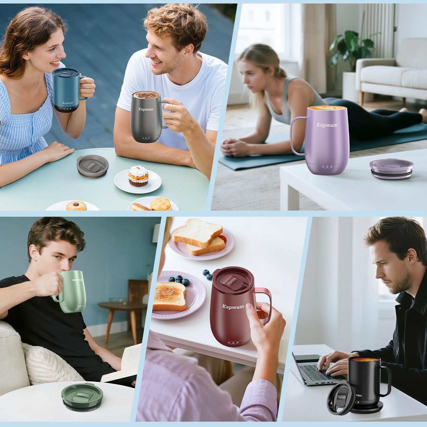 Kepwam Replacement Spill-Resistant Sliding Lid for Kepwam Self Heating Coffee Mug – BPA-Free, Easy to Use & Clean, Compatible with T1, T2 & T2 Plus Smart Mugs (Lilac Violet)