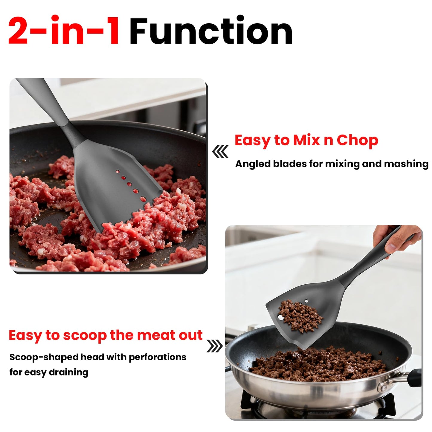 Meat Chopper Spatula Ground Beef Masher- Heat Resistant Hamburger Smasher Tool, Non Stick Ground Chopper Hamburger Grinder, Mix and Chop Potato Masher Kitchen Utensil-Black