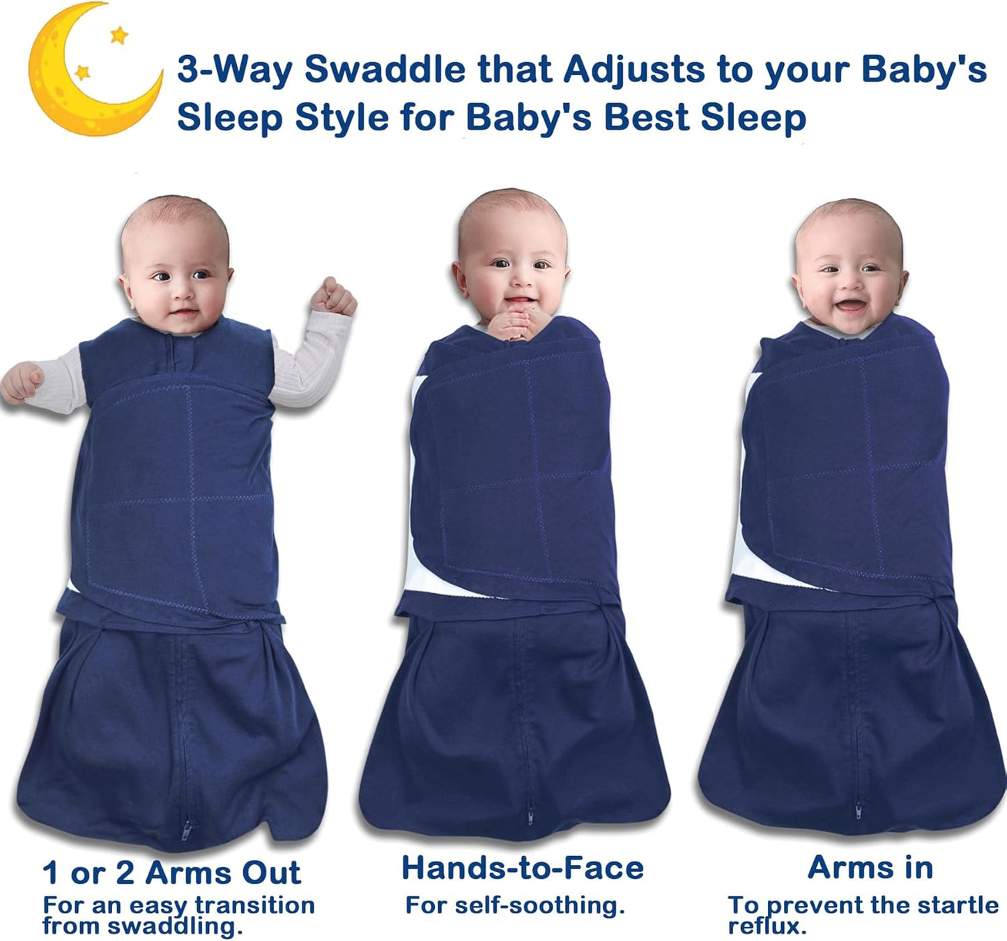 Skiennix Baby Sleep Sack Swaddle - 3-Way Adjustable Organic Cotton Blanket | 2 Pack for 3-6 Months (Cyan & Navy Blue)