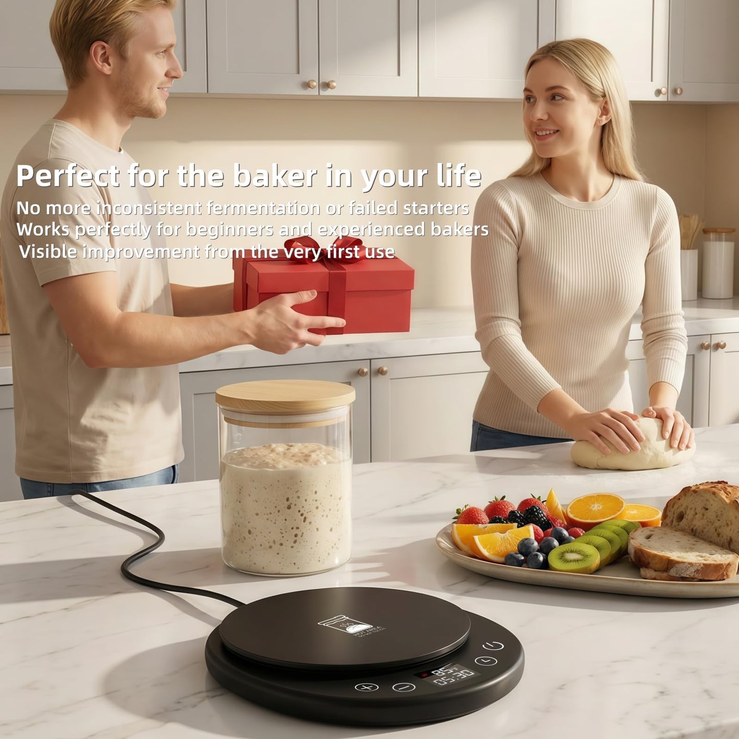 amhshkou Sourdough Starter Warmer - Professional 1°F Precision, 24H Auto Shutdown Timer, Delayed Start, 4.9" Surface for Perfect Fermentation (Black)