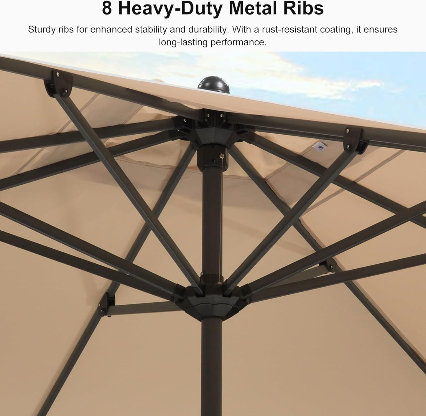 PURPLE LEAF 10' x 10' Square Patio Umbrella - Durable Aluminum Frame with 8 Ribs | Beige Sunshade for Garden & Pool