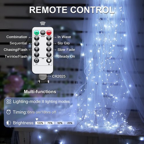 JMEXSUSS 2 Pack White Fairy Lights Battery Operated, Total 200 LED 66ft Twinkle Lights with Remote, 8 Mode White String Lights for Bedroom Ceiling Centerpiece Tree Indoor Outdoor Decor