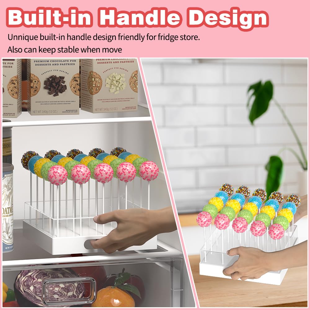 partyMoonet Cake Pop Stand,25 Holes Clear Cake Pops Display Holder,Cake Pop Sticks Kit, Candy Pop Holder,cake pop mold for Party,Wedding,Birthday(White,1-Pack)