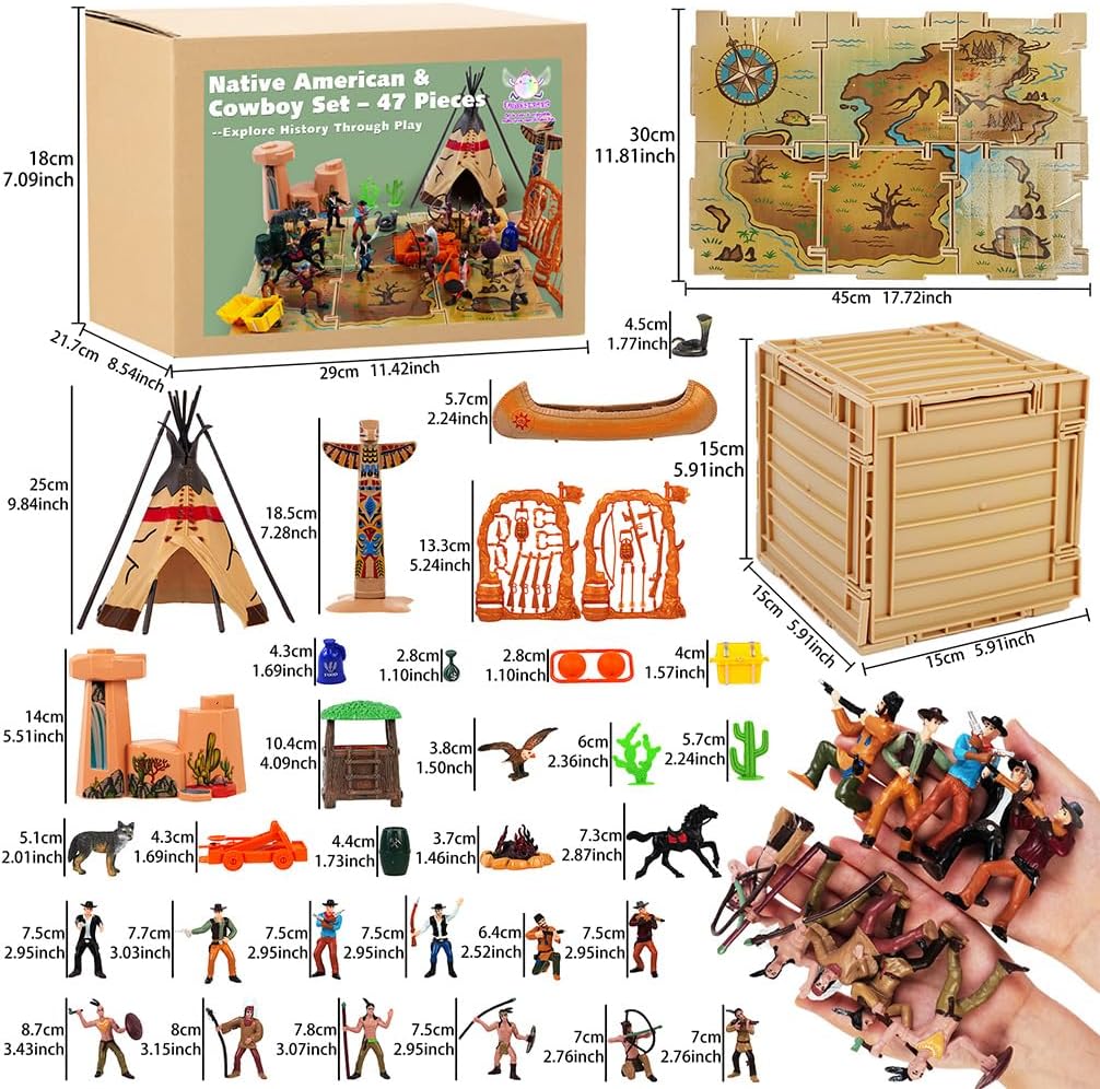 15-Pack Native American Indian Figures - Miniature Toys for Sandbox, Aquarium & Fairy Gardens