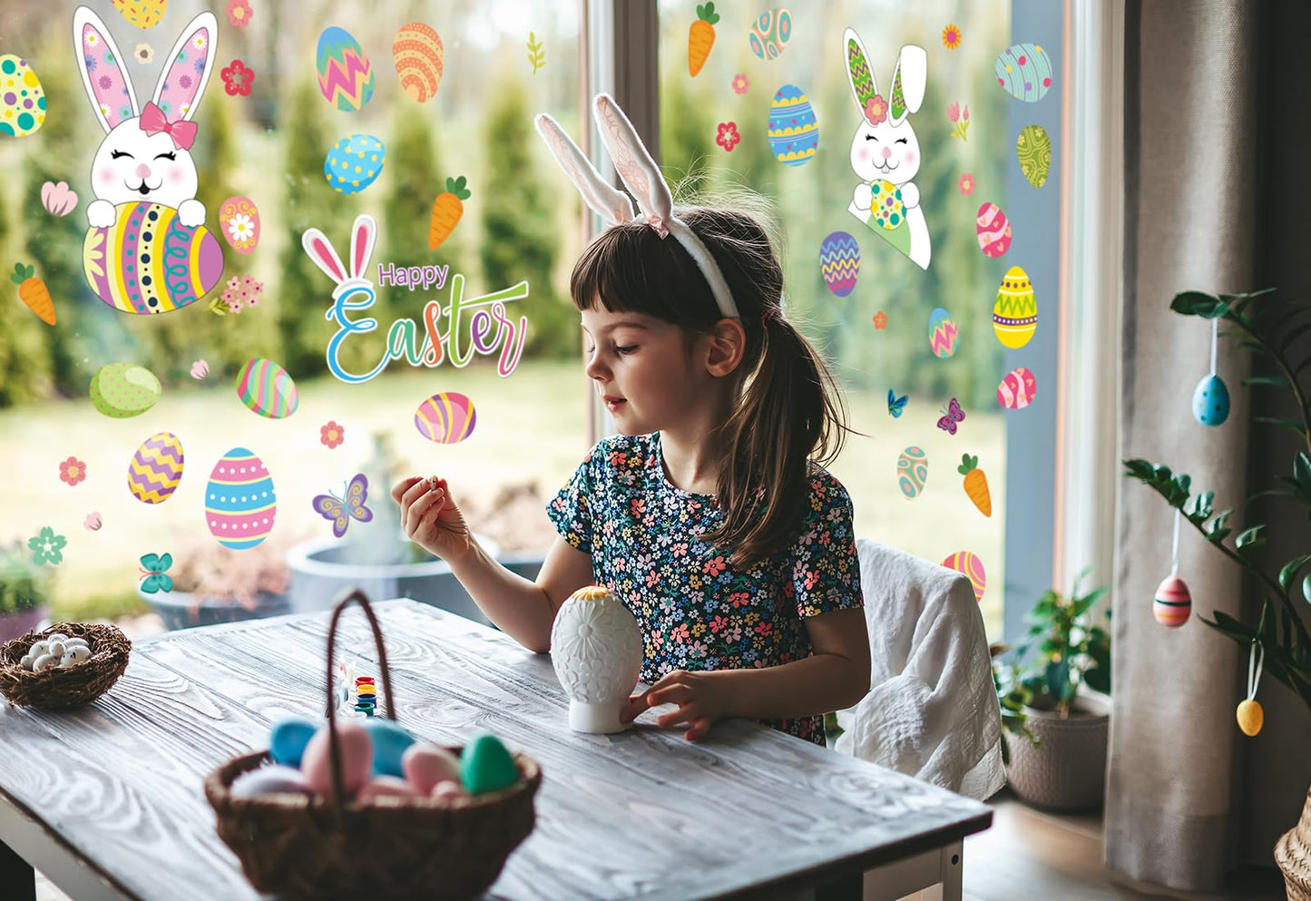 YOTNUS Easter-Window-Clings-Decorations, 13 Sheets Easter Decals for Glass Windows, for Office Home School Decoration Party Supplies