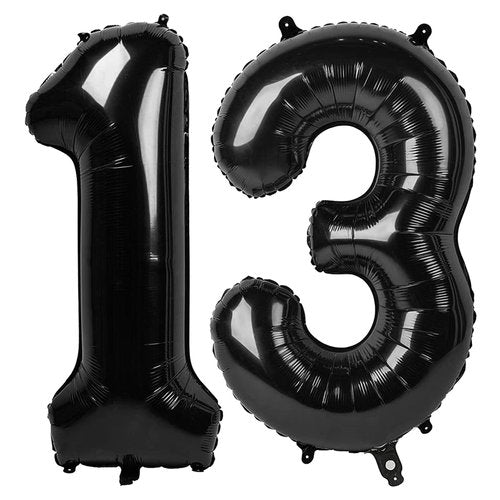 Black Number 13 Balloon 40 inch, 13 Number Balloons, 13th Black Birthday Decorations, 13 Year Old Girls Boys Party Supplies