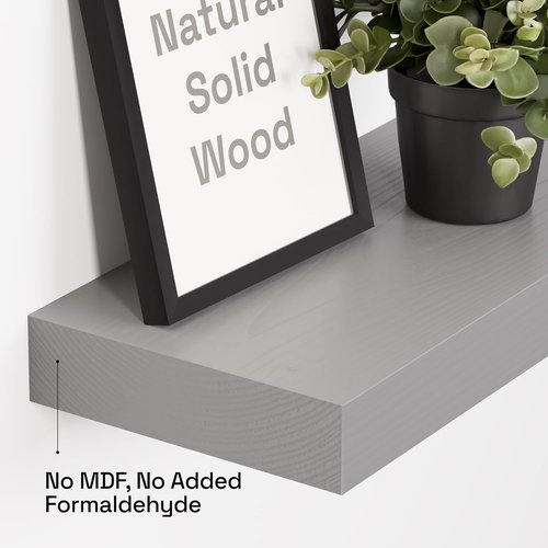 BAOBAB WORKSHOP Wood Floating Shelves - Rustic 24-Inch Grey Solid Wood Wall Shelves | Set of 2 for Home Decor