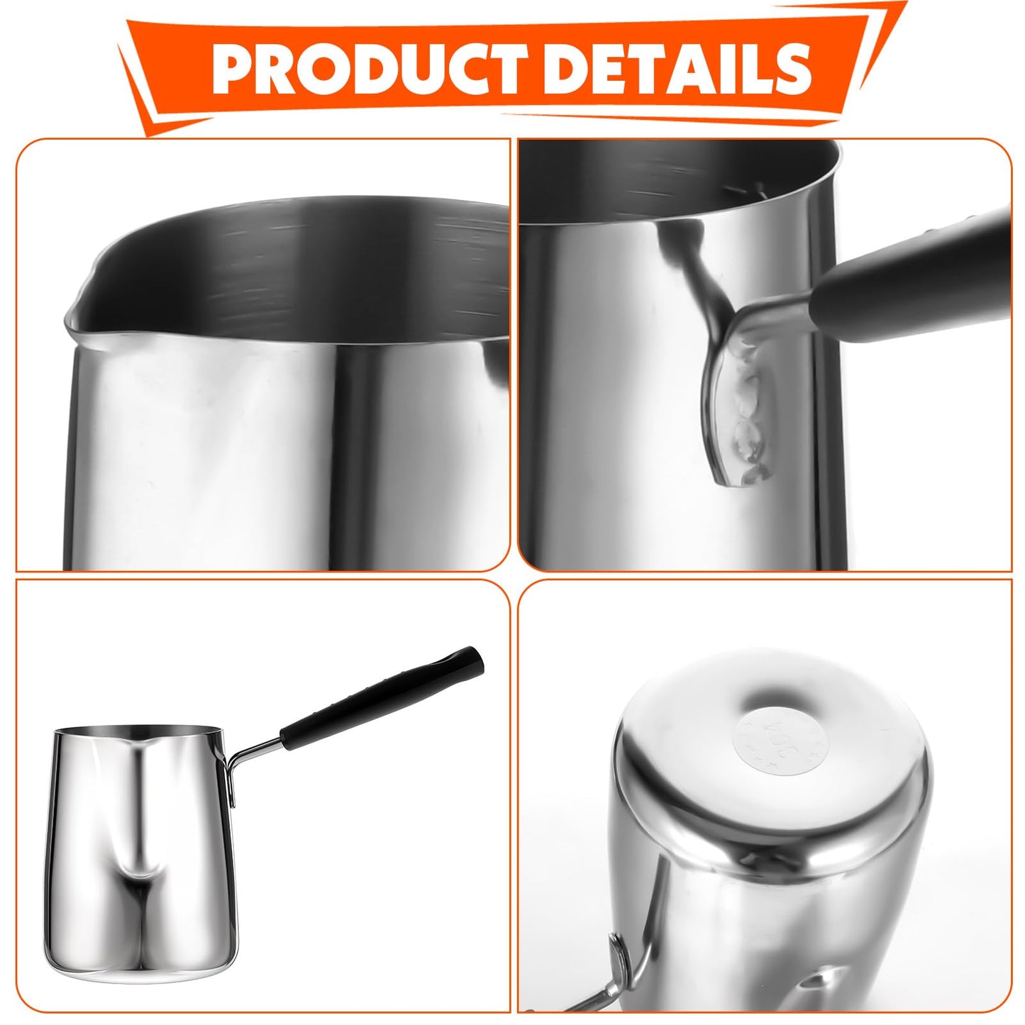 HOFURME Turkish Coffee Pot, Stainless Steel Milk and Coffee Warmer, Greek Arabic Coffee Pot, Stove Top Tea Maker, Chocolate and Butter Melting Pot with Heat Resistant Handle, 20 OZ, 600 ML