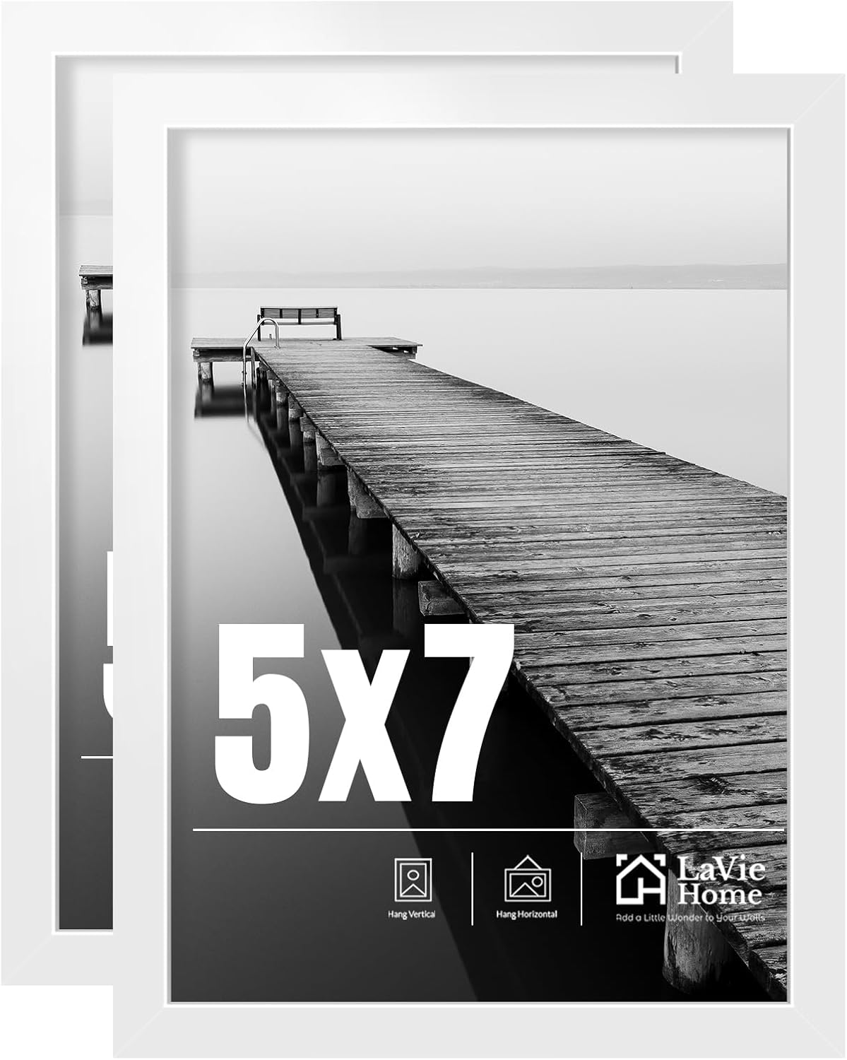 LaVie Home 5x7 Picture Frame - Classic White Photo Frame Set with HD Plexiglass | Vertical & Horizontal Display
