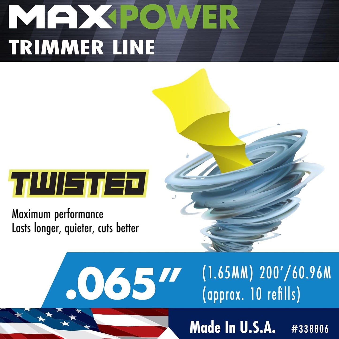 Maxpower 338806 Twisted Trimmer Line - Premium .065-Inch, 200-Foot Length, Yellow
