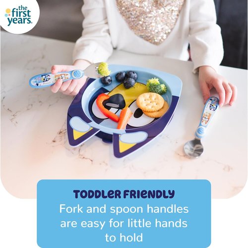 Bluey Kids Dinnerware Set - Suction Plate, Bowl & Stainless Steel Silverware - 4-Piece Feeding Essentials