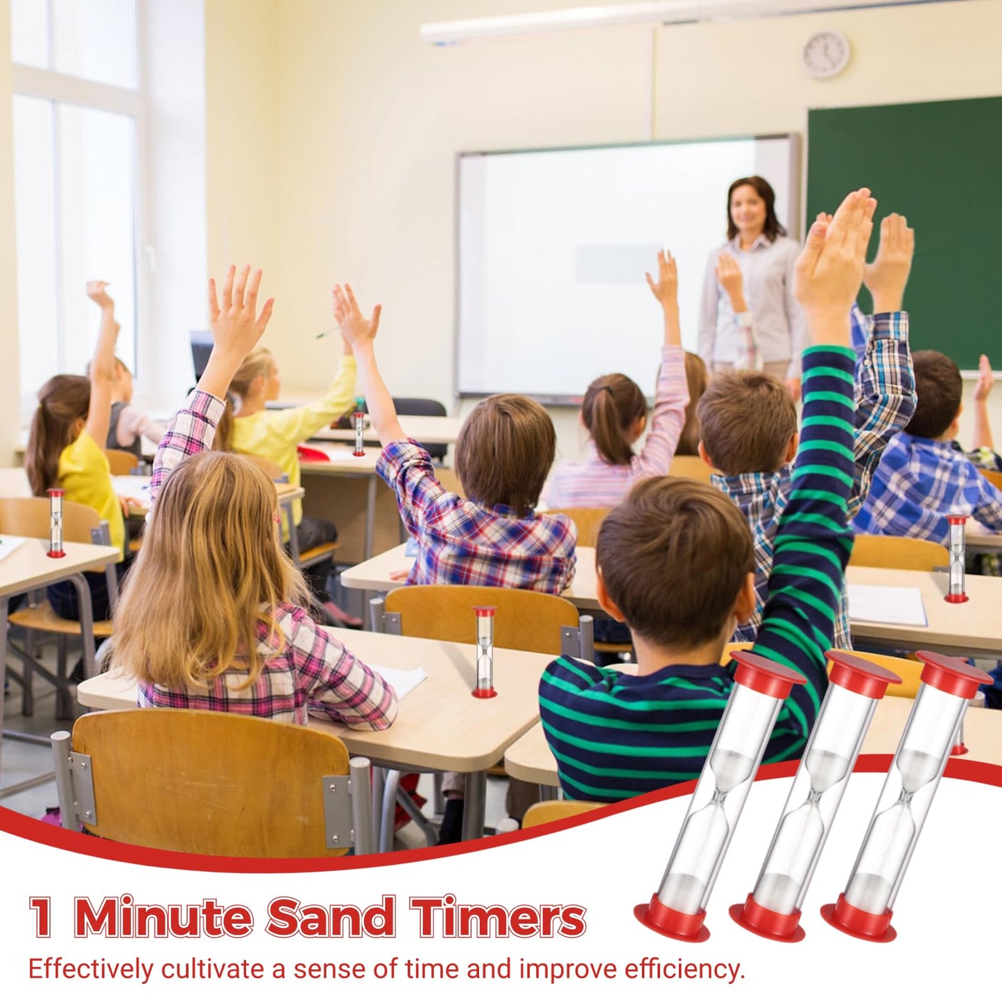 1 Minute Sand Timer, 50 Pcs Plastic Sand Timers, Small Hourglass Timers with White Sand for Games, Mini Sandglass Clock for Classroom, Home, Red