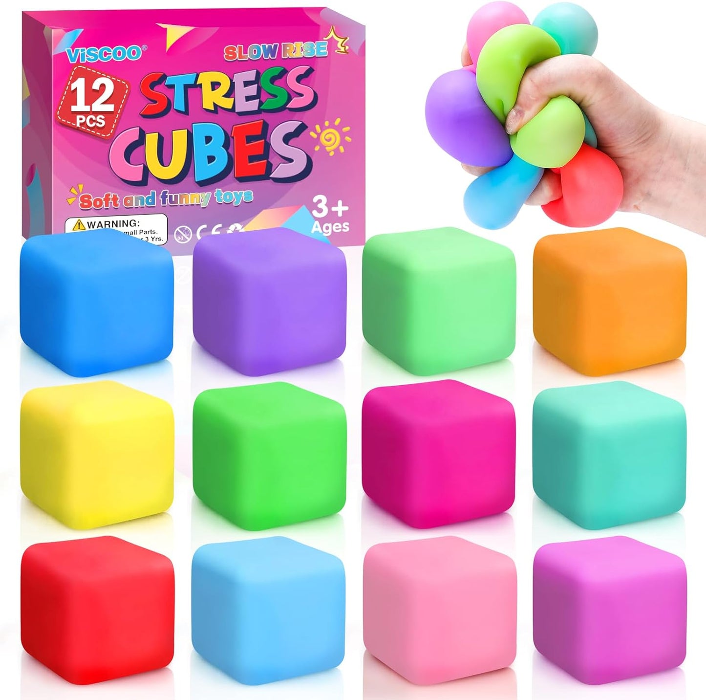 Skiennix 12 Pack Stress Cubes - Slow Rising Squishy Fidget Toys for Anxiety Relief | Soft & Stretchable
