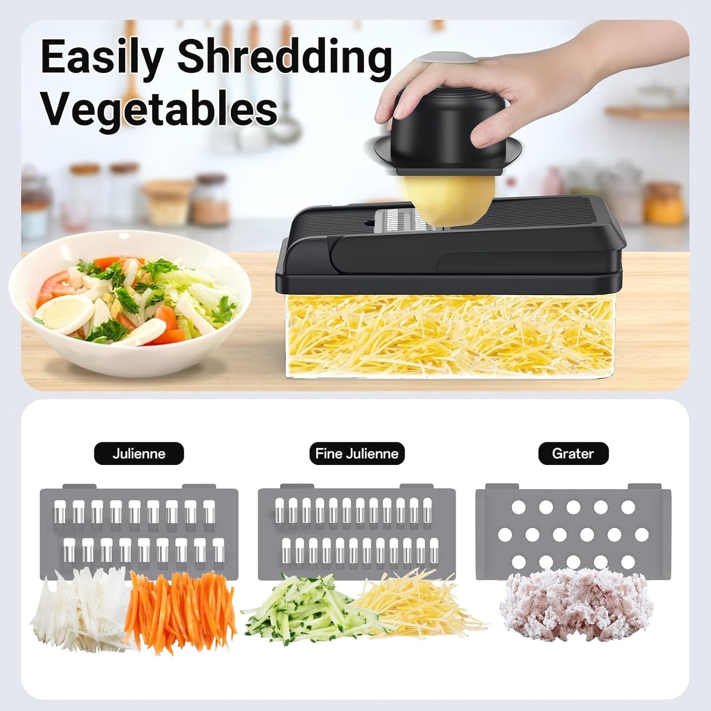 SpaceHacks 12-in-1 Vegetable Chopper - Versatile Kitchen Gadget with 7 Blades & Egg Separator | Gray