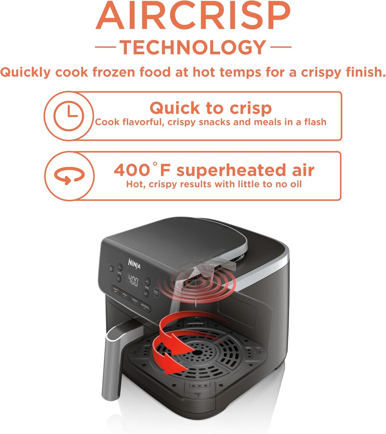 Ninja Air Fryer - 5 QT Capacity | 4-in-1 Pro Air Fry, Roast, Reheat, Dehydrate | 400°F Max Temp | Grey
