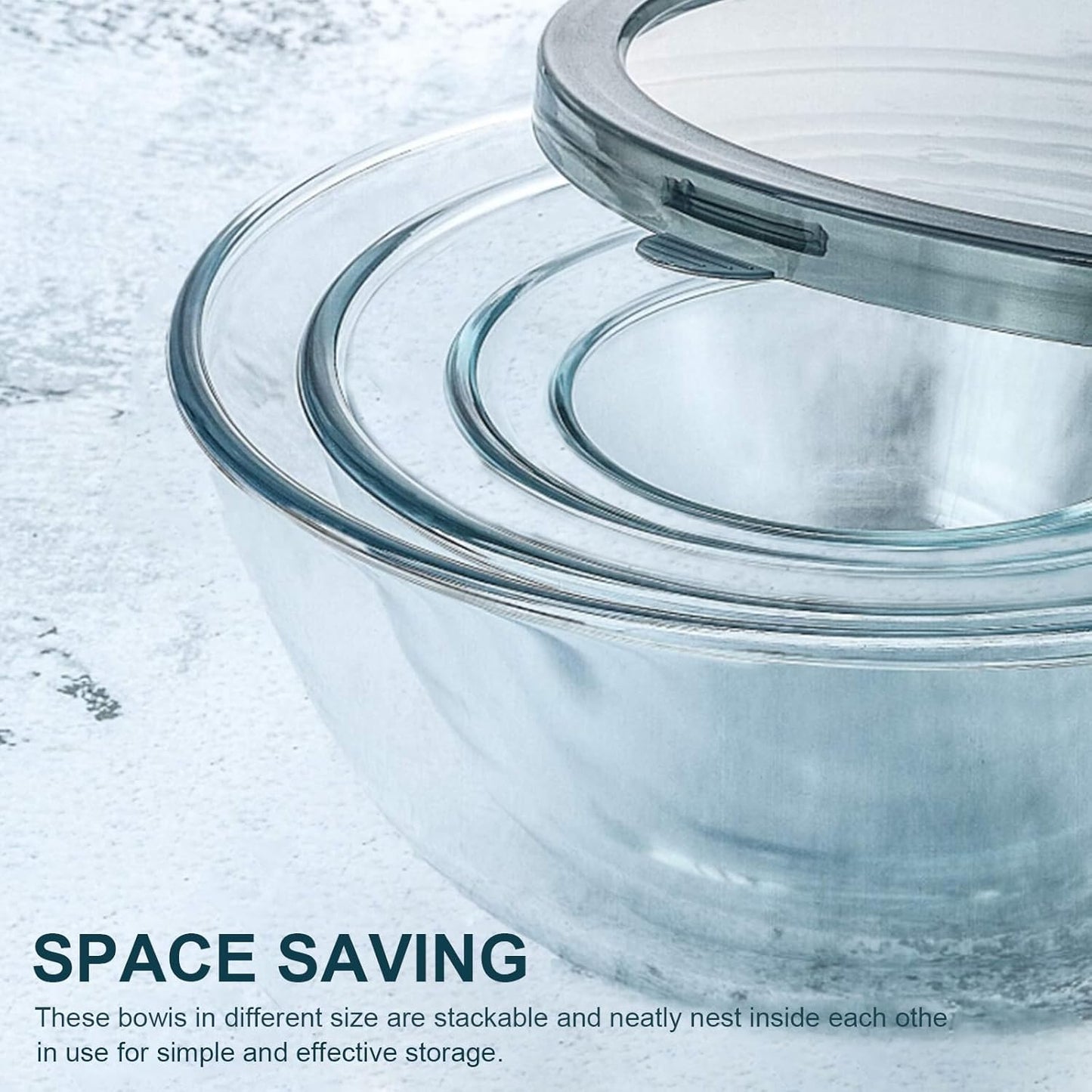 M MCIRCO Glass Mixing Bowls - 4-Pack Nesting Bowls Set for Meal Prep & Food Storage | BPA-Free, 0.8/1.7/2.9/4.8 Qt