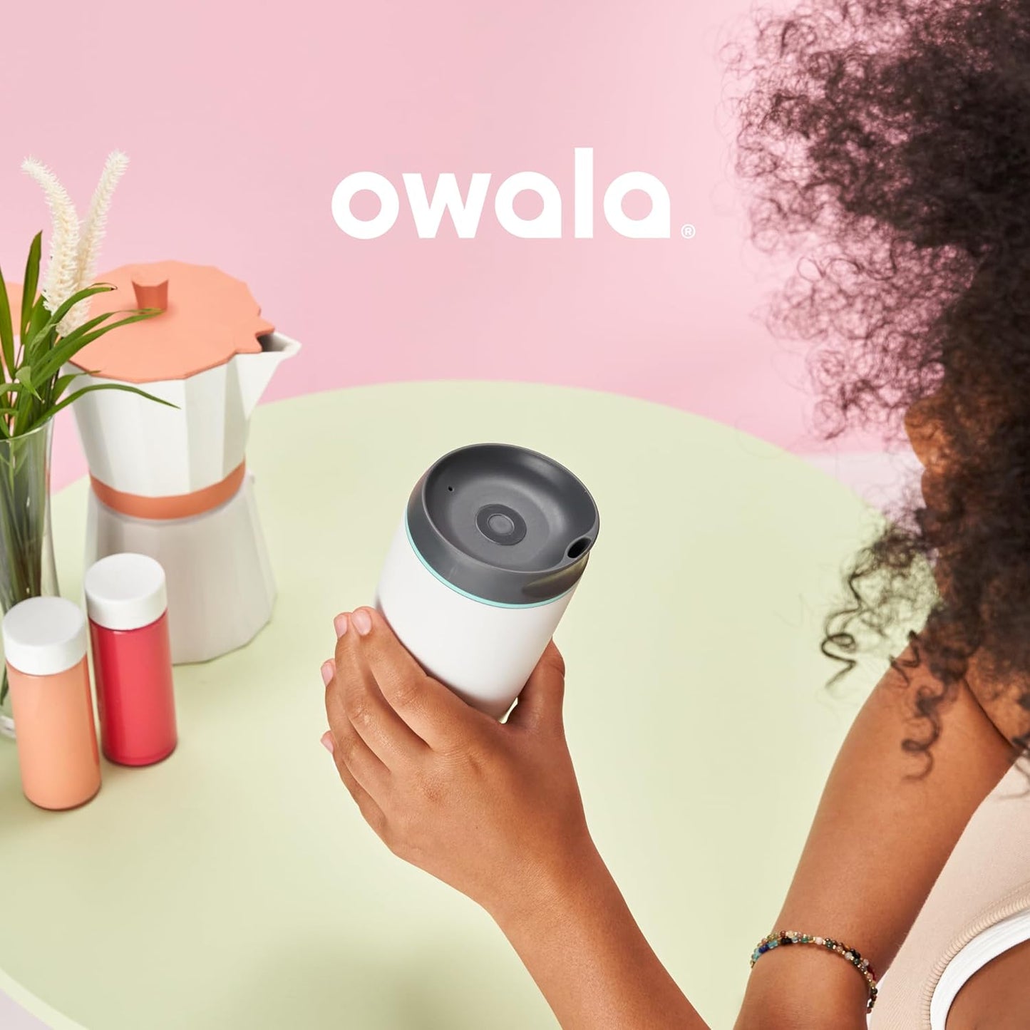 Owala SmoothSip Insulated Stainless Steel Coffee Tumbler - Reusable Hot & Iced Coffee Mug, 20 oz, Pink