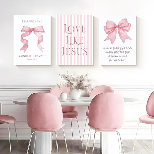 Dytila 3 Piece Pink Bows Wall Art - Cute Bible Verse Decor for Girls' Rooms | 12x16 Inch