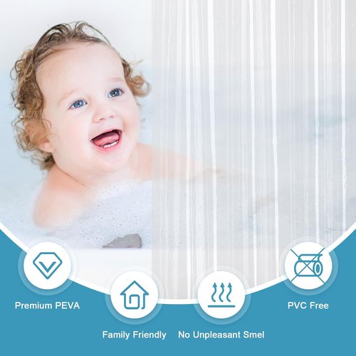 EurCross 9G Clear Shower Curtain Liner - Heavy Duty PEVA Plastic, 72 x 78 Inches, 5 Magnet Weights & 12 Hooks