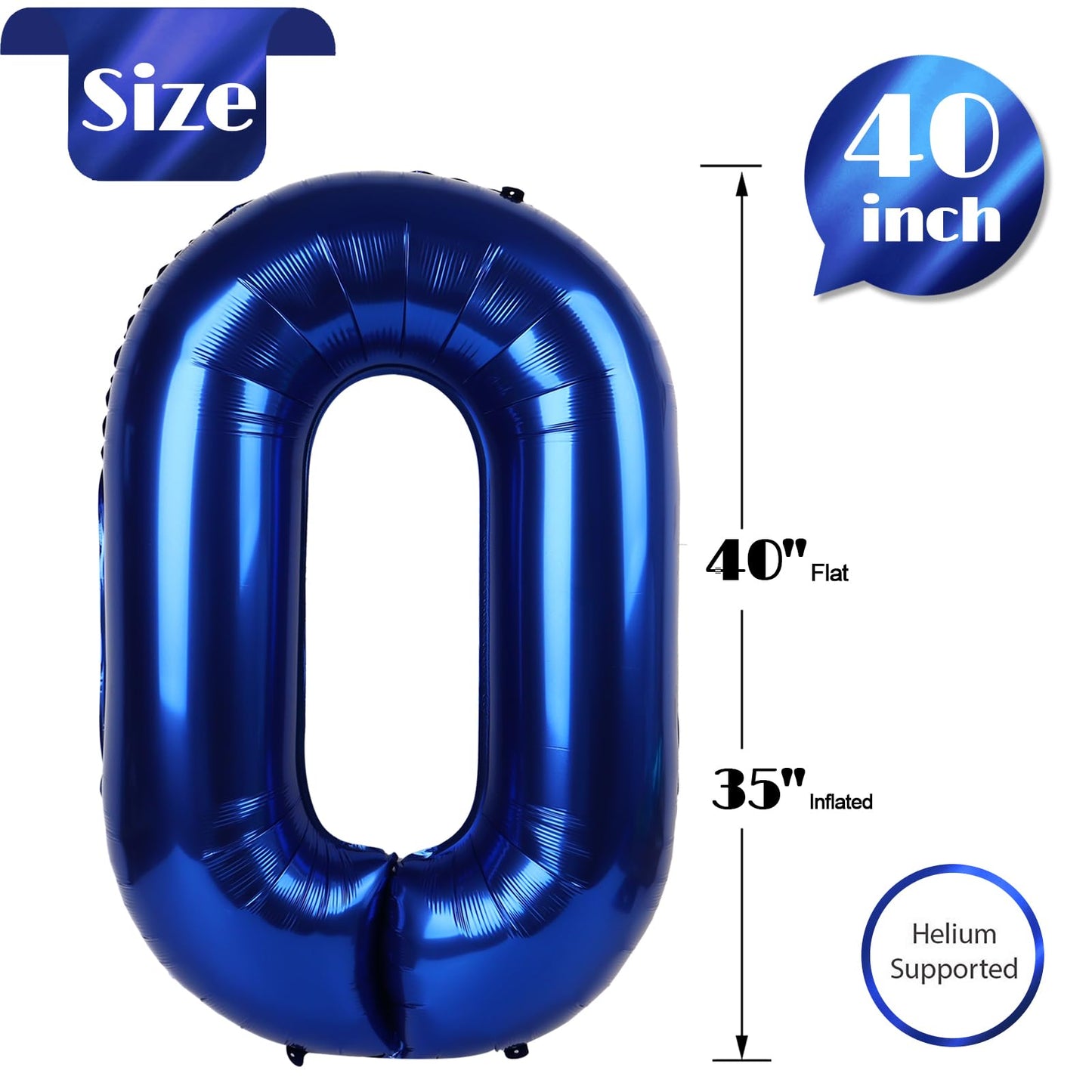 Night Blue Number Balloon 40 Inch, 0 Number Balloons, 10 20 30 40 50 Numbers Balloon Birthday Decorations, Party Supplies for Women