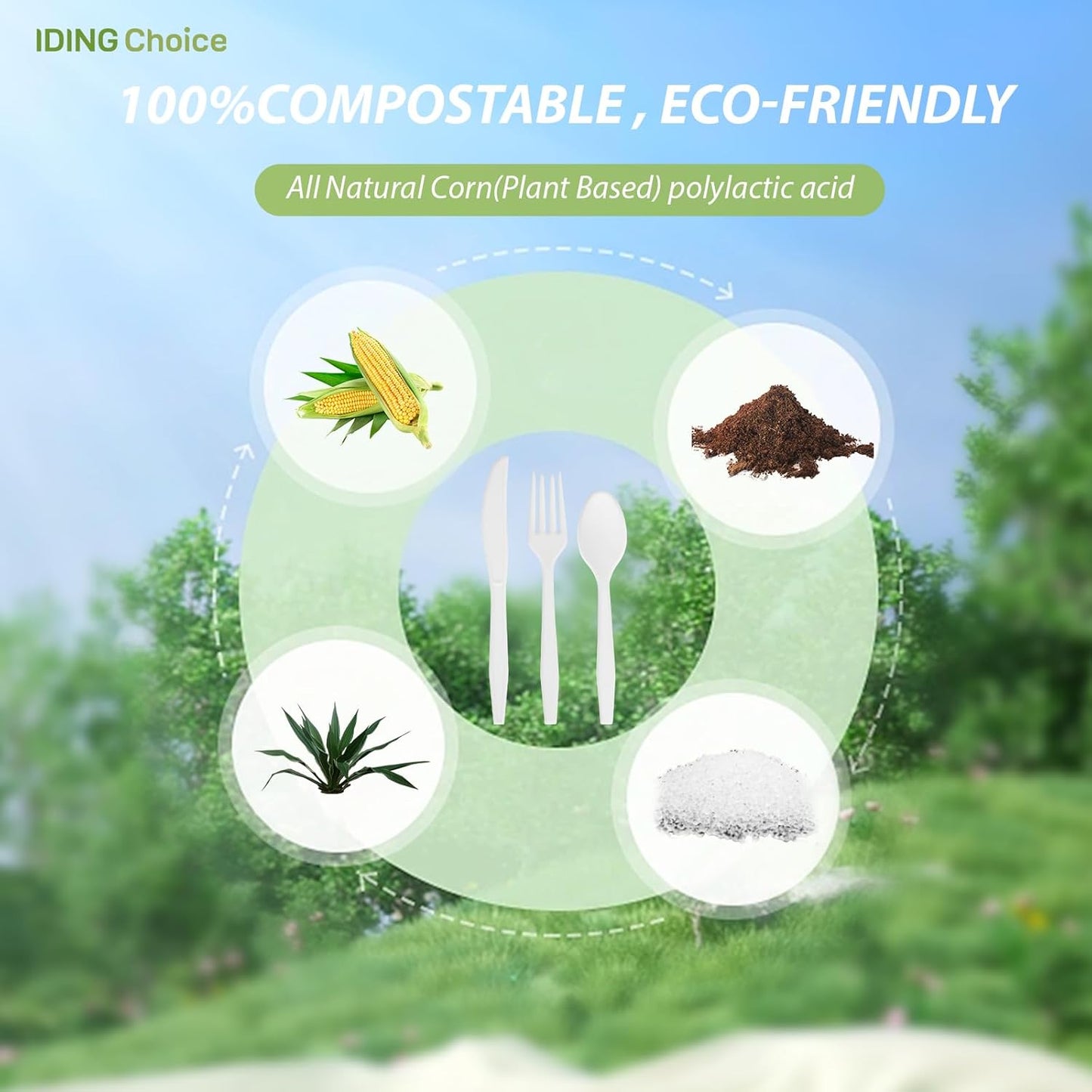 Skiennix Heavy Duty Compostable Cutlery Set - 380 Eco-Friendly Utensils for Weddings, Parties & Camping