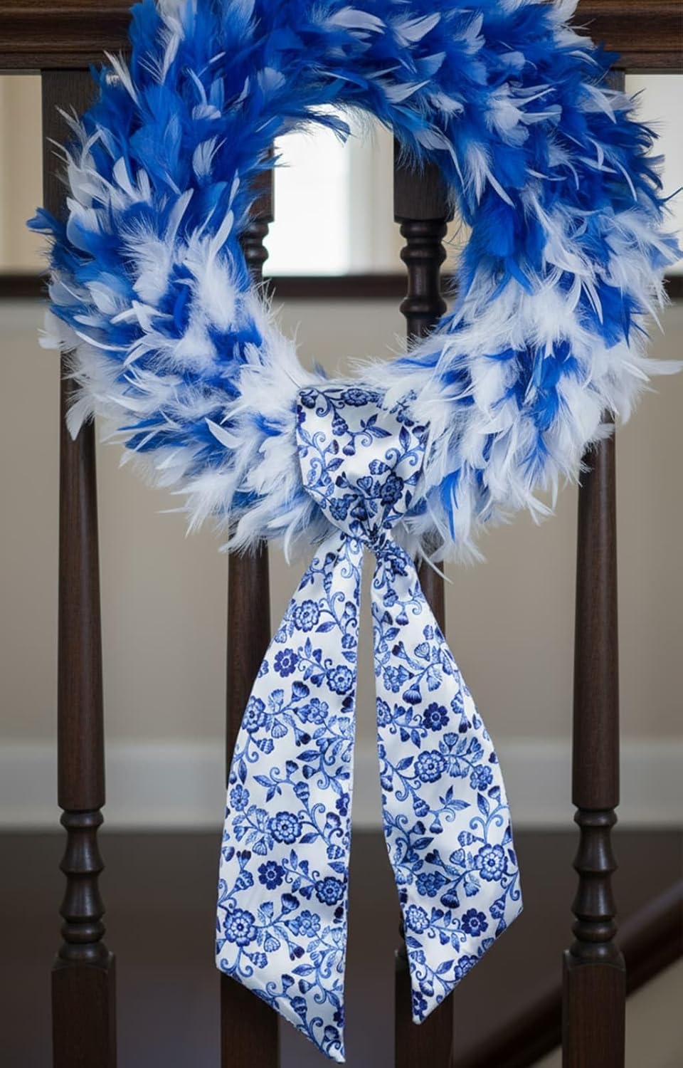 Skiennix Wreath Sash - Blue Floral Chinoiserie Decor | 55x5 Inch Ribbon for Indoor/Outdoor Use