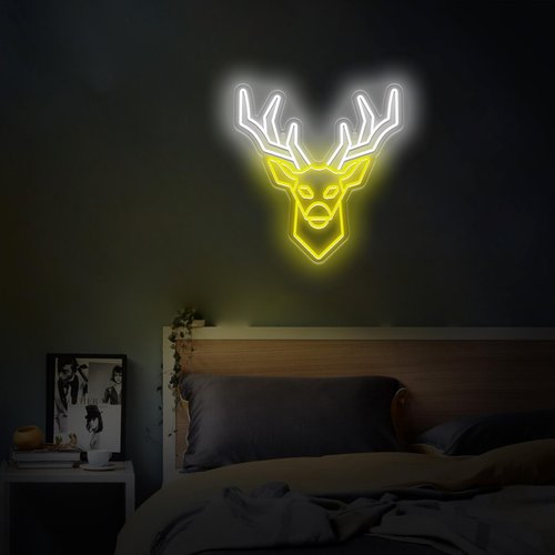 Deer Head LED Neon Sign, USB Powered Wall Art for Living Room, Man Cave, Game Room, Dimmable Neon Deer Head Wall Decor for Aesthetic Neon Lights, Deer Head Wall Mount Decor