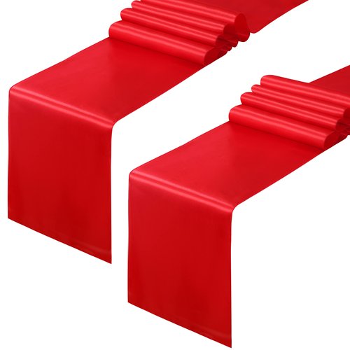 Horbaunal 2 Pack Red Satin Table Runner 12 x 108 Inch, Smooth Table Runners for Wedding Banquets Birthday Party