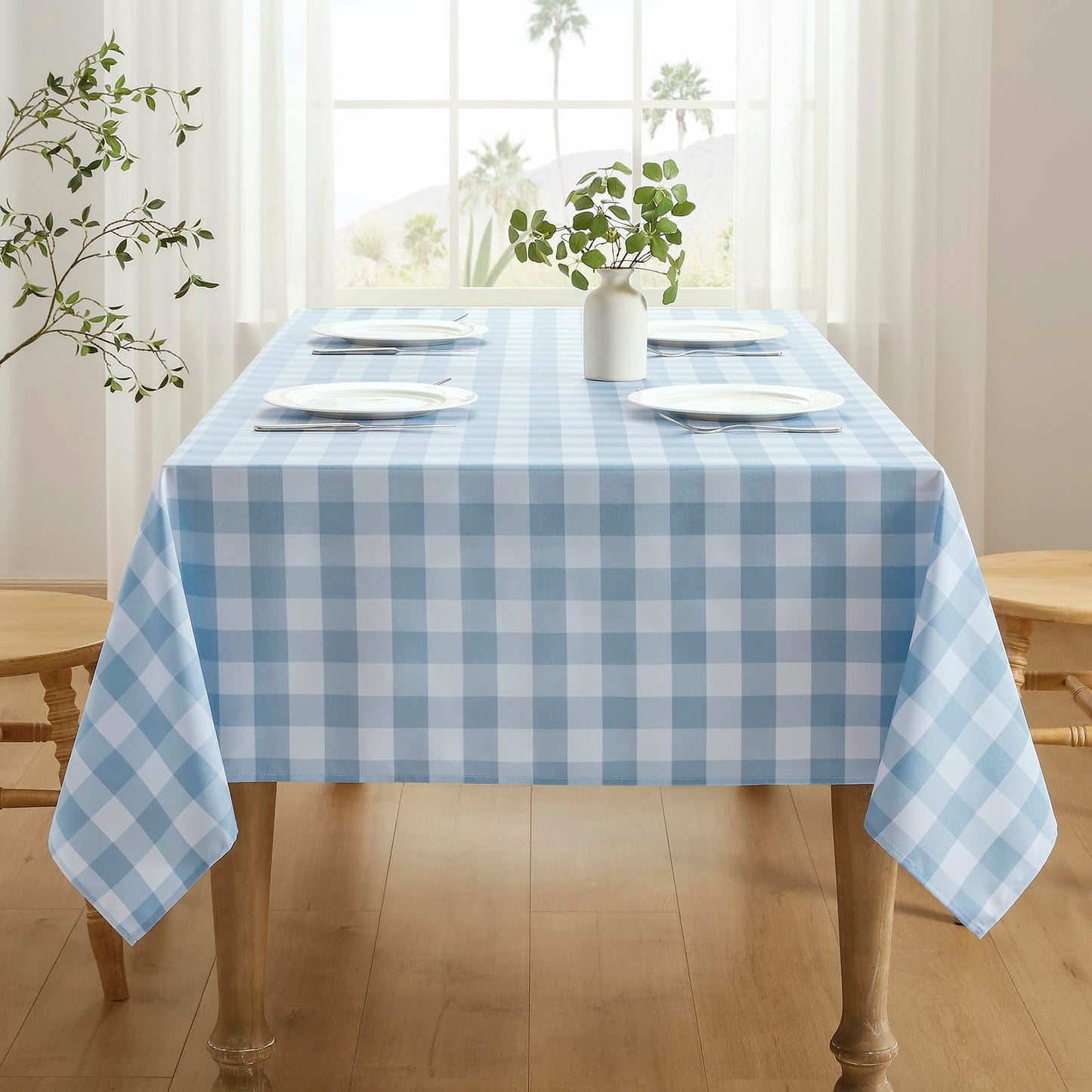 Veblandy Checkered Tablecloth Rectangle Waterproof Gingham Table Cloth Washable Buffalo Plaid Table Cover Wrinkle Free for Kitchen, Dining and Outdoor Picnic, 52 x 70 Inch, Light Blue and White