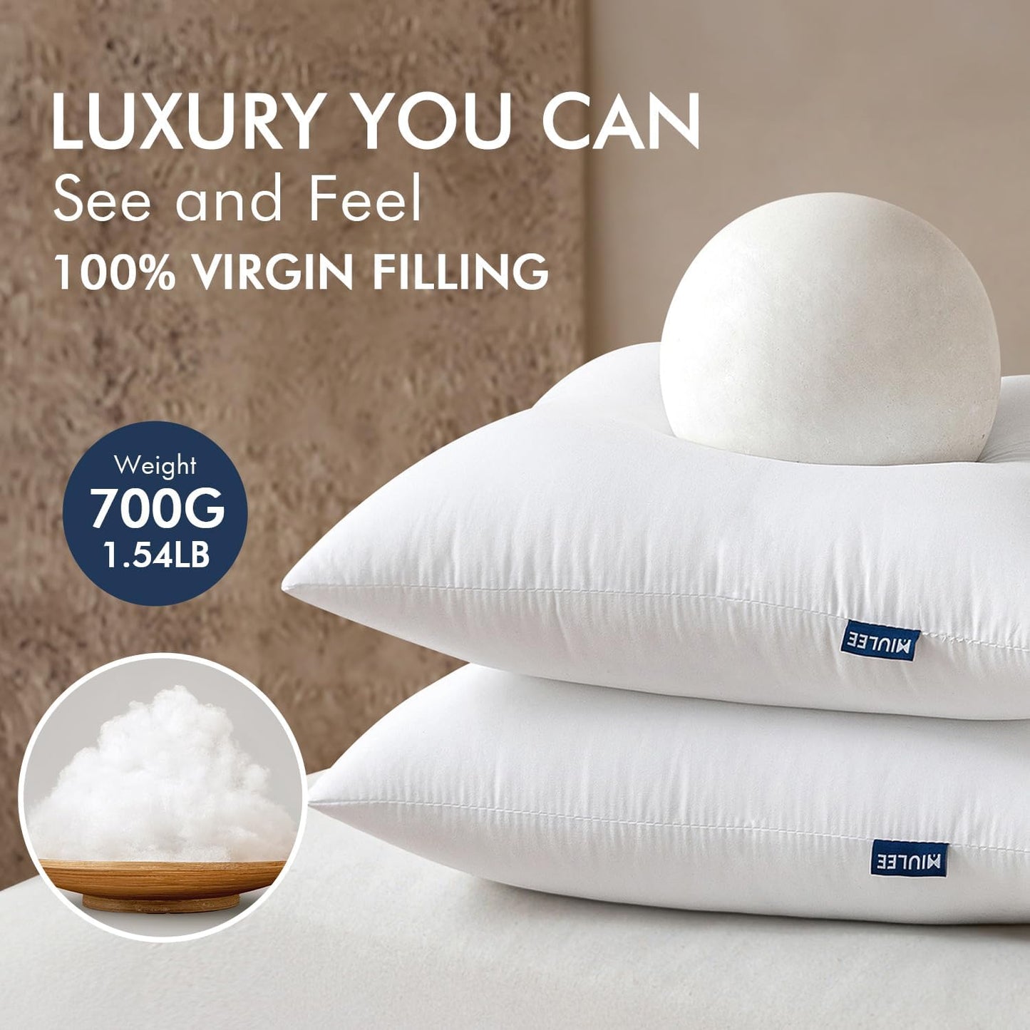 MIULEE Throw Pillow Inserts - Pack of 2 | 22x22 Inch | 100% Virgin Fiber Filling for Ultimate Comfort