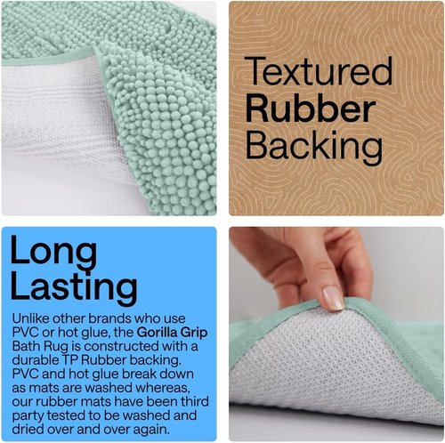 GORILLA GRIP Bath Rug Mat - Thick Soft Chenille Microfiber | Quick-Dry & Washable, 24x17, Seablue