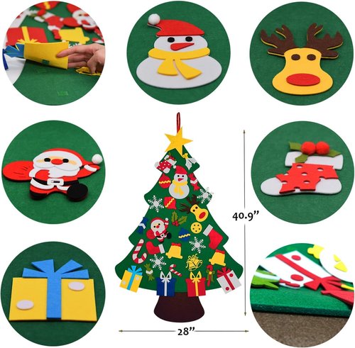 Fayoo DIY Felt Christmas Tree - Montessori Wall Hanging Decorations for Toddlers | 30 Ornaments Included