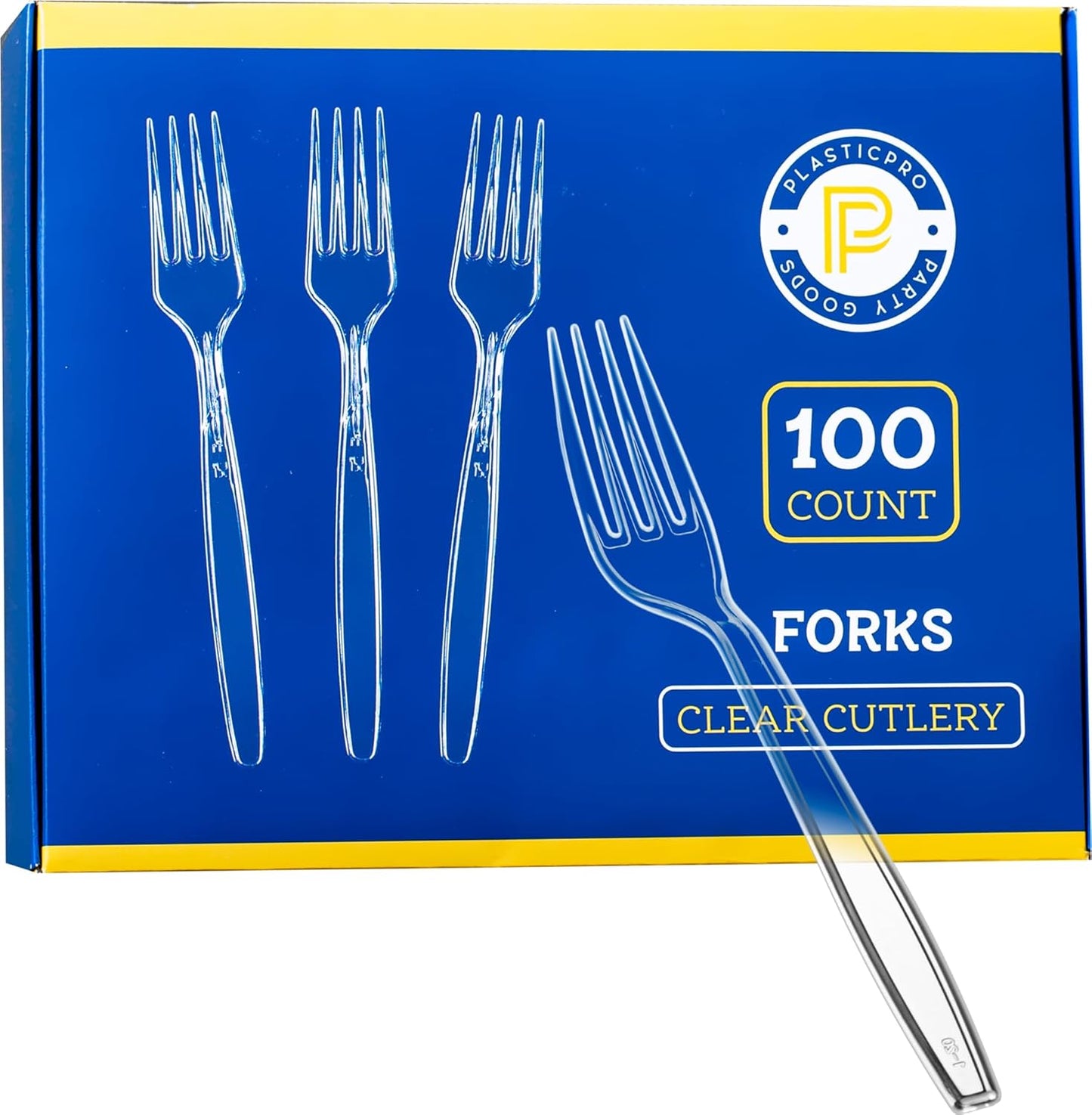Plasticpro Heavyweight Clear Plastic Cutlery - 100 Count Disposable Utensils for Parties & Events