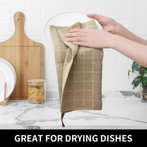Homaxy 100% Cotton Terry Kitchen Dish Cloths, Ultra Soft and Absorbent Dish Towels for Kitchen, Perfect for Drying and Washing Dishes, 12 Pack, 12 x 12 Inches, Tan