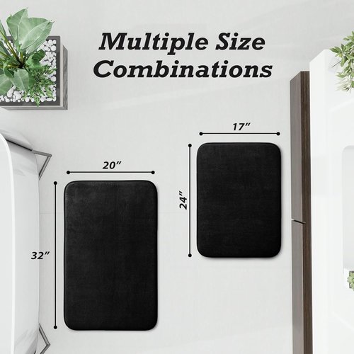 HUXMEYSON Non-Slip Bathroom Rugs Set - Ultra Soft Velvet Bath Mats for Quick Drying | 2-Piece Black Set