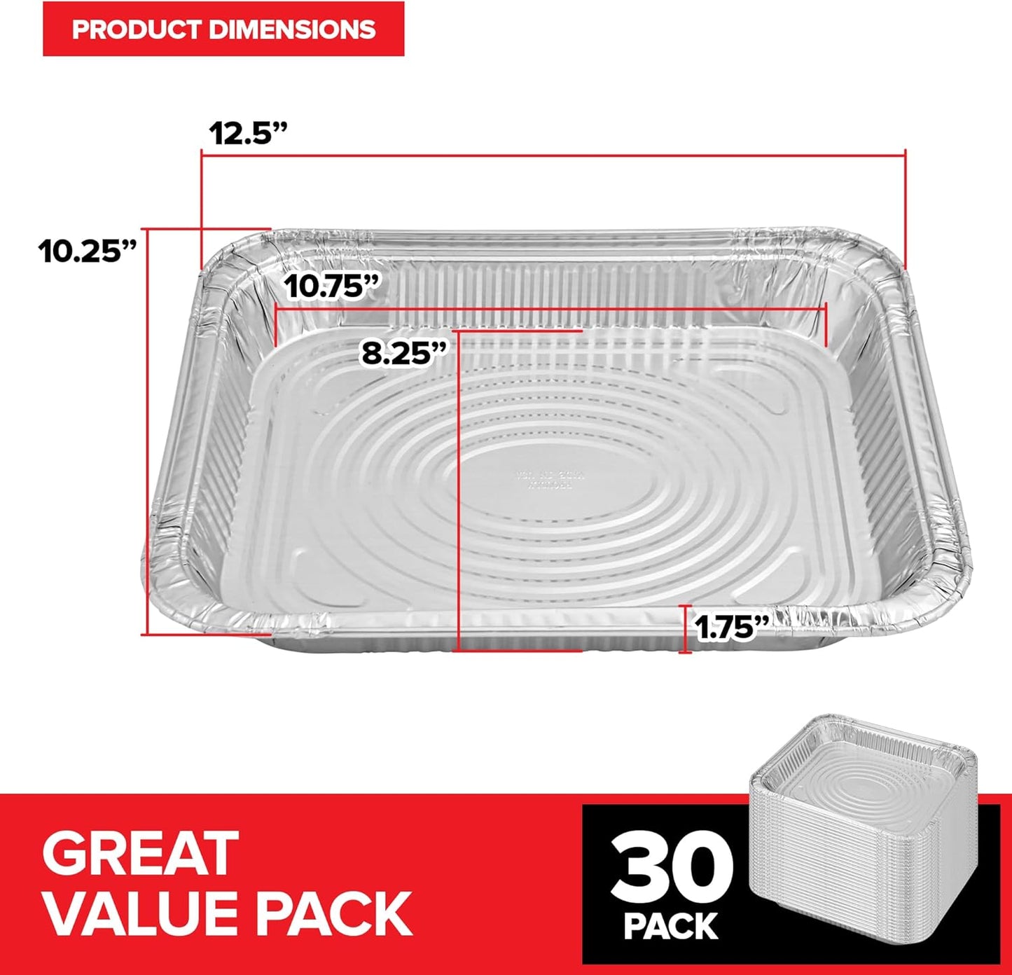 Regine Switzerland Heavy Duty Disposable Aluminum Pans - 9x13 Shallow Foil Baking Tins (30 Pack)