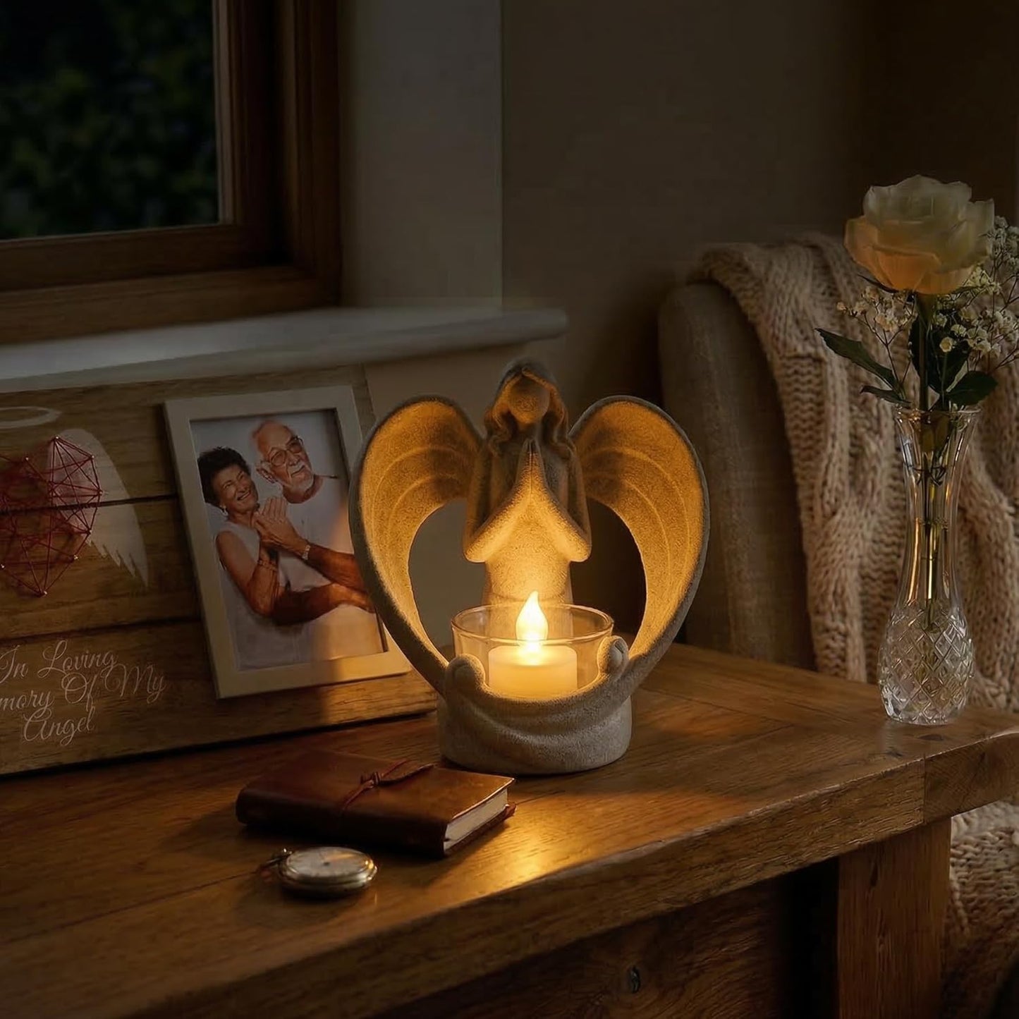 OakiWay Memorial Candle Holder - Angel Figurine with Flickering LED Tealight | Sympathy Gift for Loss