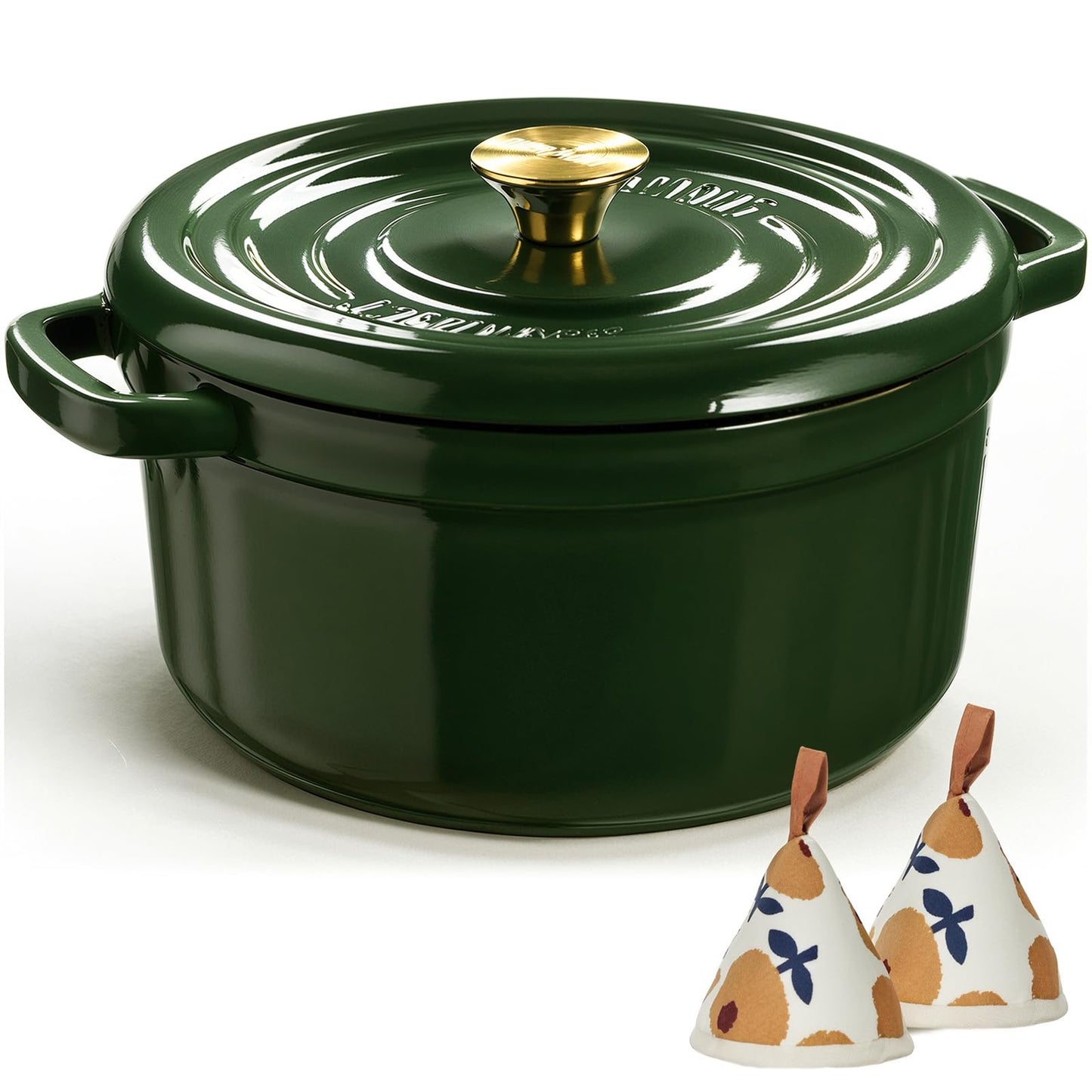 Overmont Enameled Cast Iron Dutch Oven - 5QT Pot with Lid Cookbook & Cotton Potholders - Heavy-Duty Cookware for Braising, Stews, Roasting, Sourdough Baking moss