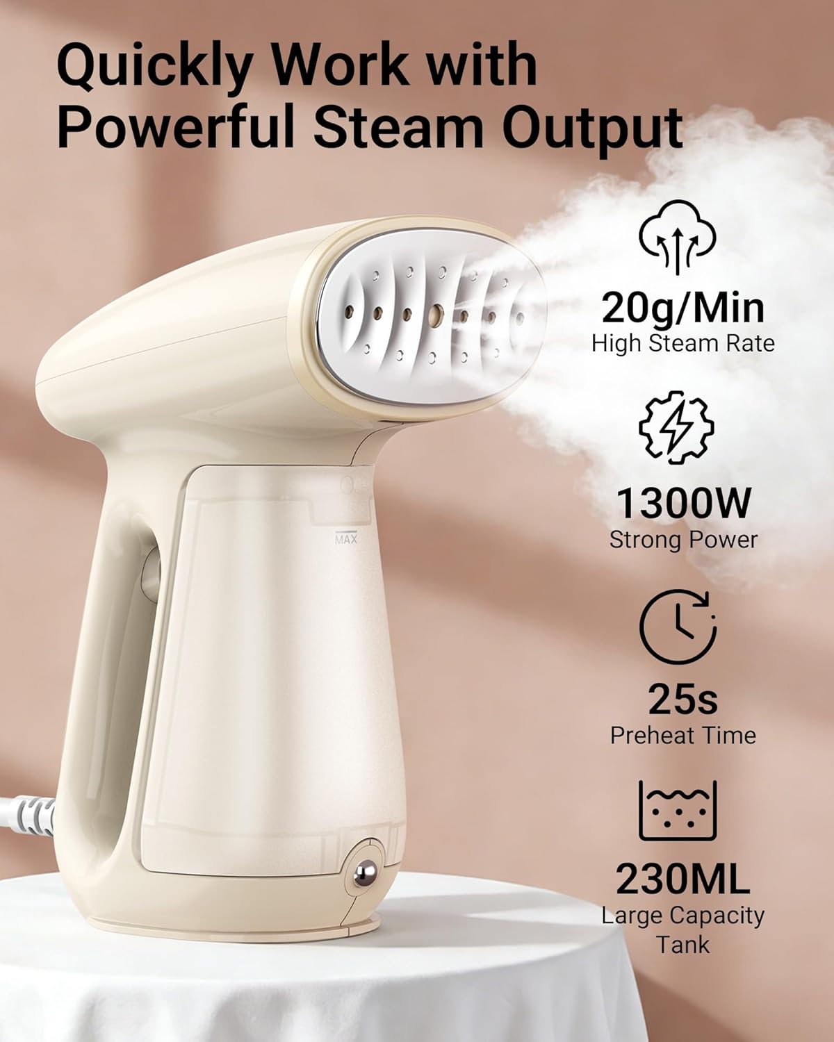 Bear Steamer Handheld Clothes Steamer - 1300W Powerful Fabric Wrinkle Remover | 230ml Tank, Fast Heat-Up