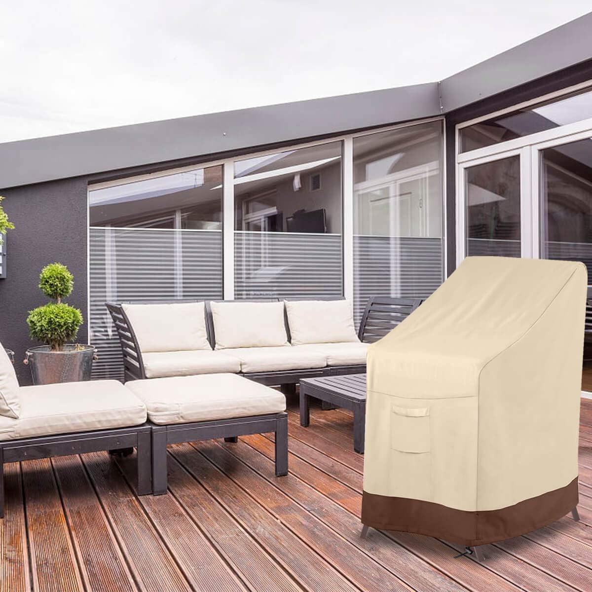 Vailge Waterproof Stackable Patio Chair Cover - Heavy Duty Protection for 4-6 Chairs | 36"L x 28"W x 47"H | Beige & Brown