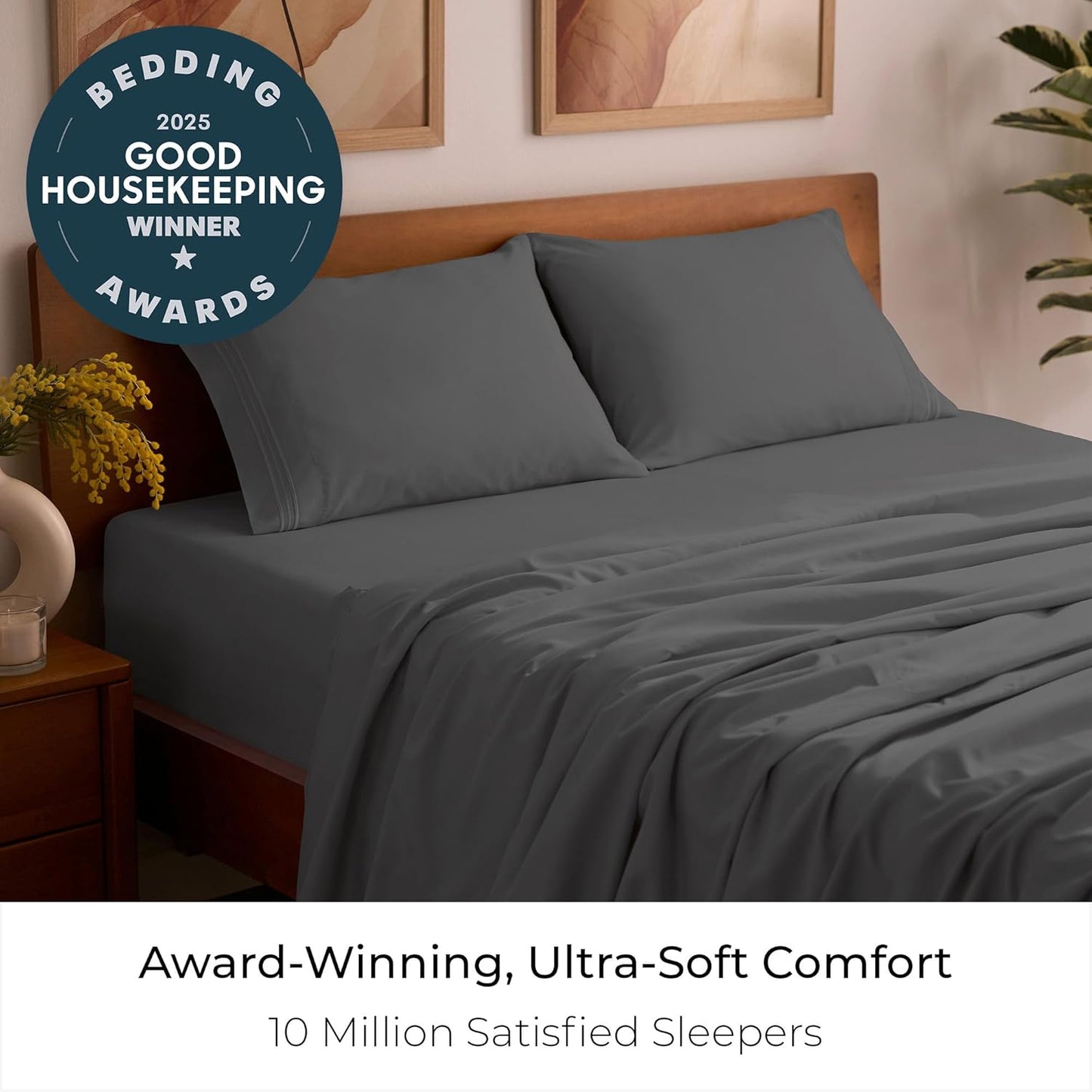 Mellanni Queen Sheets Set - 4 PC Hotel Luxury Bedding | Extra Soft, Cooling, Wrinkle-Resistant (Gray)