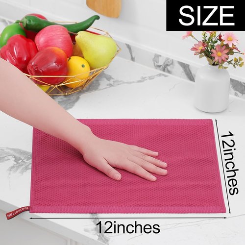 Homaxy Kitchen Dish Cloths - 100% Cotton Waffle Weave, Ultra Soft & Absorbent, 12x12 Inches | 6-Pack Hot Pink