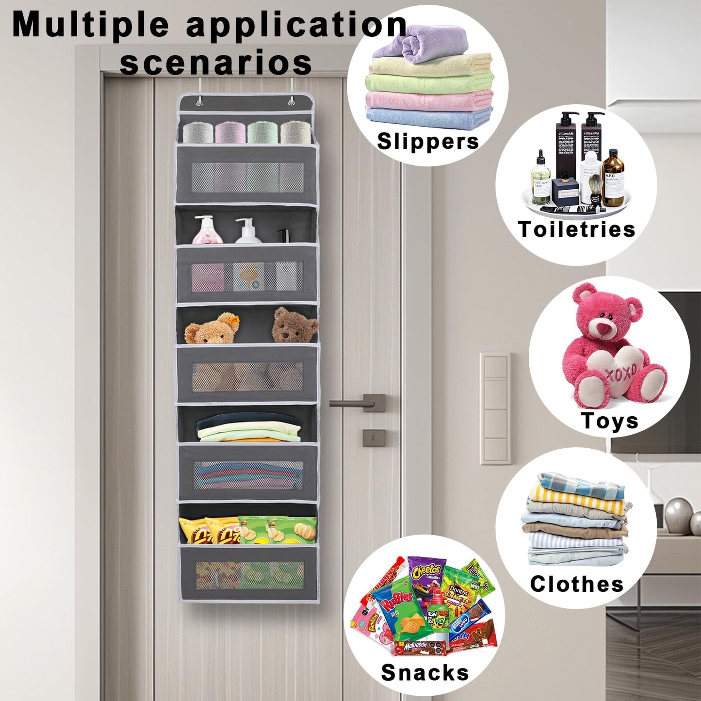 BTaoyutt Over The Door Organizer Storage, Behind Door Storage for Bathroom,Camping car, Pantry, Nursery（ Grey）
