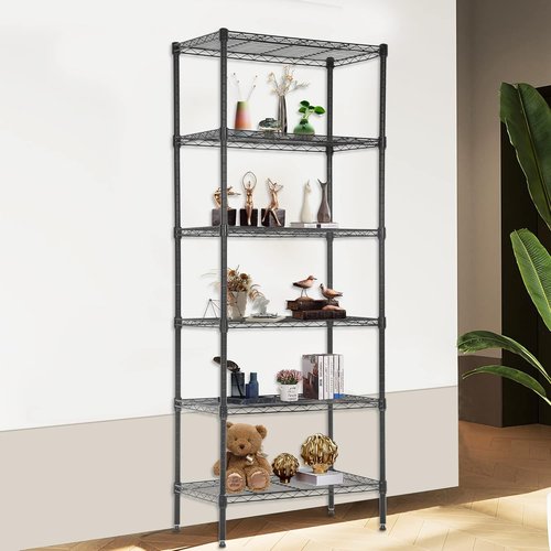 FDW 6-Tier Wire Shelving Units - Adjustable Metal Storage Rack for Kitchen & Garage | 23L x 13W x 59H, Black