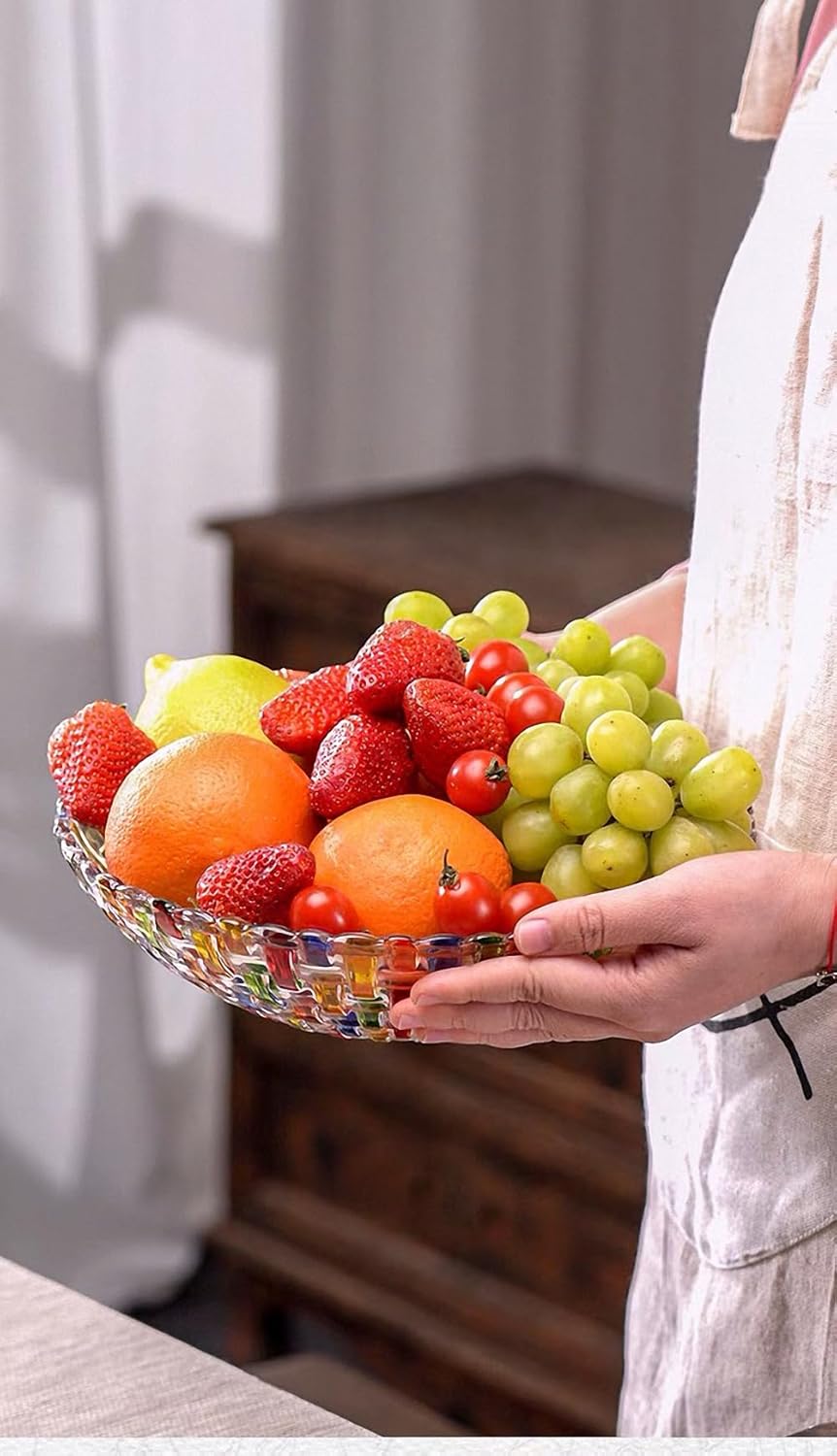 MAGCOLOR Hand-Painted Colorful Woven Glass Crystal Salad & Fruit Bowl - Elegant Centerpiece for Home & Events