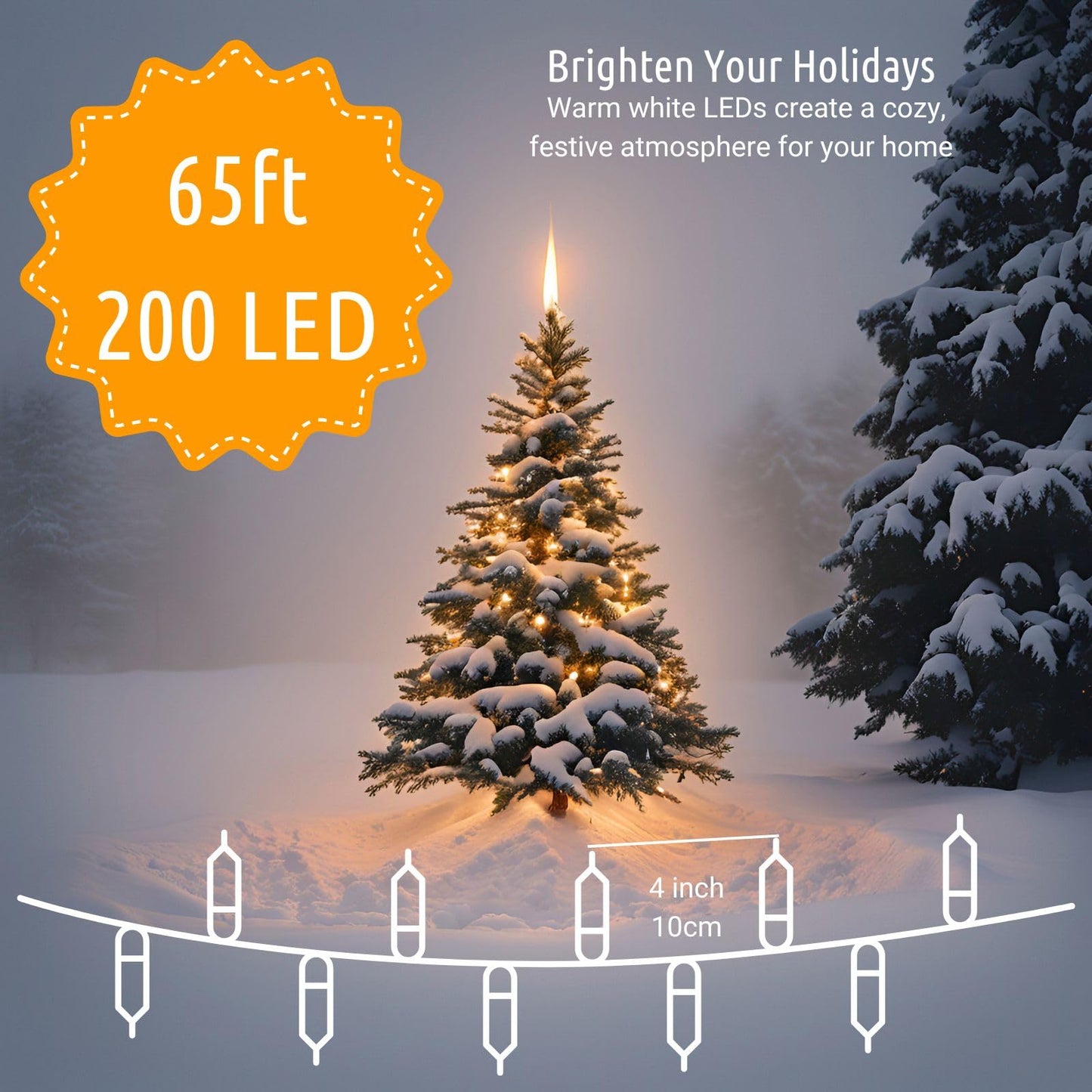 koopower 65ft 200 LED Indoor String Lights with Remote and Timer, Plug-in 8 Modes Dimmable Fairy Lights for Bedroom Wedding Party Christmas Lights in Warm White